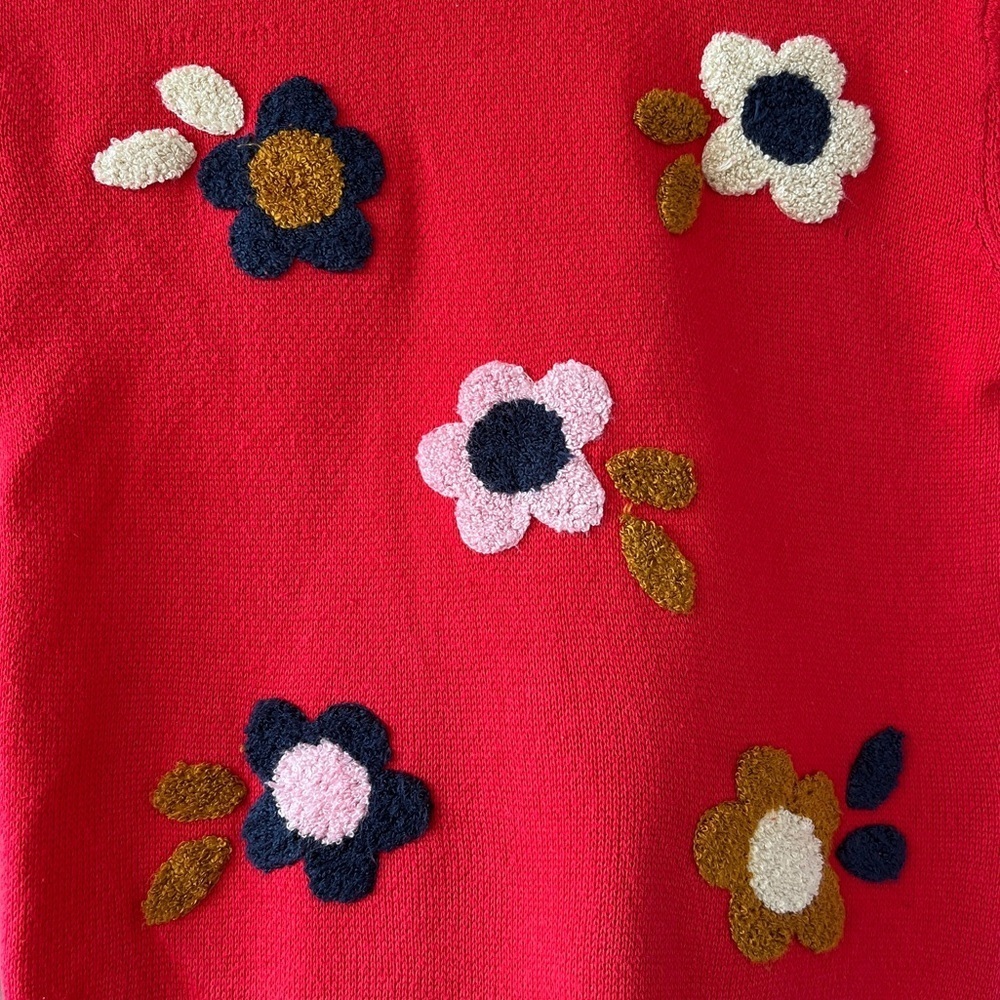 Monoprix Kids Bio Retro Red Floral Crewneck Pullover Sweater Size 6 - Picture 6 of 8